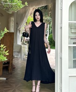 Pleated Halter Sleeveless Dress in Heavy Chiffon Texture - Miyake Style Dynamic Goddess for Spring Fashion