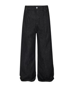 Pleated Original Denim Wide-Leg Curved Blade Jeans with Double Side Seam â€“ Trendy Vintage-Inspired Fashion for Effortless Style