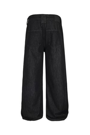 Pleated Original Denim Wide-Leg Curved Blade Jeans with Double Side Seam â€“ Trendy Vintage-Inspired Fashion for Effortless Style