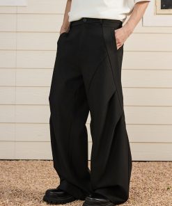 Pleated Wide-Leg Knife Pants - Clean Fit Curved Design for a Relaxed, Effortless Style - Perfect for Casual or Dressy Looks