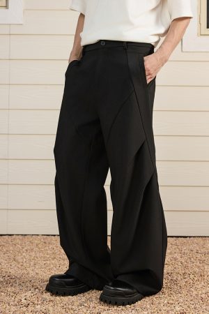 Pleated Wide-Leg Knife Pants - Clean Fit Curved Design for a Relaxed, Effortless Style - Perfect for Casual or Dressy Looks