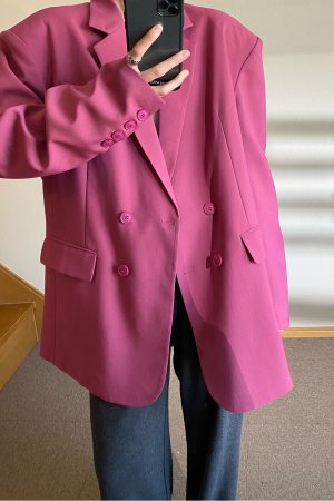 Plum Shoulder Pad Blazer for Women, Loose Chic Spring Suit, Korean Style Streetwear, Designer Niche Fashion