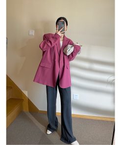 Plum Shoulder Pad Blazer for Women, Loose Chic Spring Suit, Korean Style Streetwear, Designer Niche Fashion