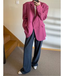 Plum Shoulder Pad Blazer for Women, Loose Chic Spring Suit, Korean Style Streetwear, Designer Niche Fashion