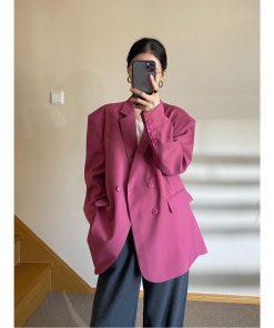 Plum Shoulder Pad Blazer for Women, Loose Chic Spring Suit, Korean Style Streetwear, Designer Niche Fashion