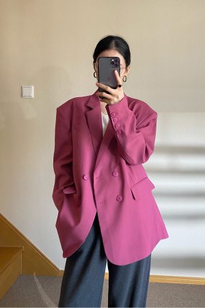 Plum Shoulder Pad Blazer for Women, Loose Chic Spring Suit, Korean Style Streetwear, Designer Niche Fashion