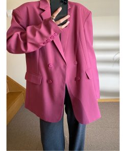 Plum Shoulder Pad Blazer for Women, Loose Chic Spring Suit, Korean Style Streetwear, Designer Niche Fashion