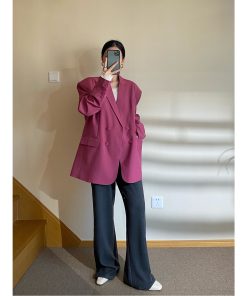 Plum Shoulder Pad Blazer for Women, Loose Chic Spring Suit, Korean Style Streetwear, Designer Niche Fashion