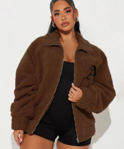 Plus Size Loose Casual Zipper Cardigan Coat with Lapel in Lamb Wool - Autumn Winter Fashion Warm Top