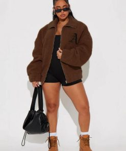 Plus Size Loose Casual Zipper Cardigan Coat with Lapel in Lamb Wool - Autumn Winter Fashion Warm Top