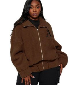 Plus Size Loose Casual Zipper Cardigan Coat with Lapel in Lamb Wool - Autumn Winter Fashion Warm Top