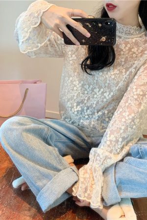 Plus Size Mesh Lace Hollow Sexy Inner Top - Crochet Base Shirt for Women, Autumn 2025 Fashion Trend