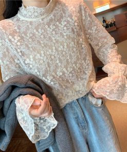 Plus Size Mesh Lace Hollow Sexy Inner Top - Crochet Base Shirt for Women, Autumn 2025 Fashion Trend