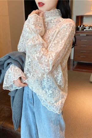 Plus Size Mesh Lace Hollow Sexy Inner Top - Crochet Base Shirt for Women, Autumn 2025 Fashion Trend