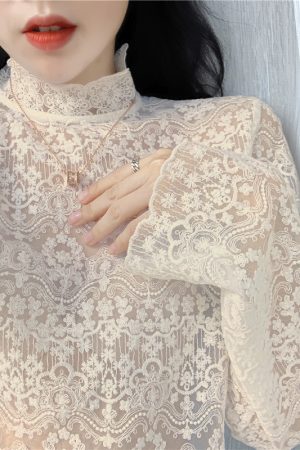 Plus Size Mesh Lace Hollow Sexy Inner Top - Crochet Base Shirt for Women, Autumn 2025 Fashion Trend