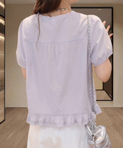 Plus-Size Ruffled Hem Short Sleeve Lace Spliced Shirt for Women - Loose Summer Top with Youthful Vibe