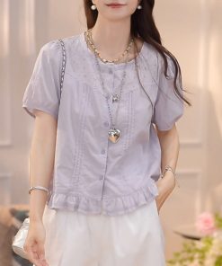Plus-Size Ruffled Hem Short Sleeve Lace Spliced Shirt for Women - Loose Summer Top with Youthful Vibe