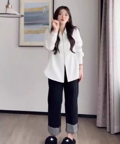 Plus Size Women's Long Sleeve Lapel Shirt with Double Zipper, Loose Fit Spring Autumn Top, Trendy and Slimming Fashion for Curvy Figures