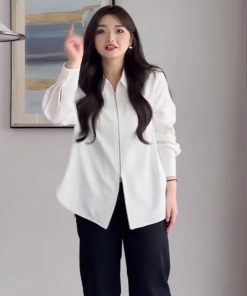 Plus Size Women's Long Sleeve Lapel Shirt with Double Zipper, Loose Fit Spring Autumn Top, Trendy and Slimming Fashion for Curvy Figures