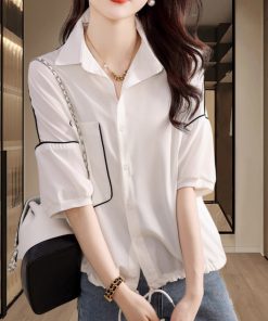 Plus Size Women's Puff Sleeve Blouse - Loose Fit Short Sleeve Top for Summer 2025, Trendy Casual Fashion Essential