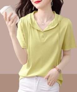 Plus Size Women's Pure Cotton Short Sleeve T-Shirt - Casual Slimming Summer Top, Covers Belly, Stylish Everyday Wear