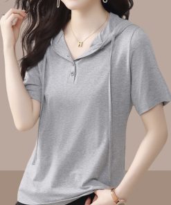 Plus Size Women's Pure Cotton Short Sleeve T-Shirt - Casual Slimming Summer Top, Covers Belly, Stylish Everyday Wear