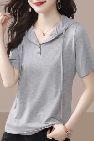 Plus Size Women's Pure Cotton Short Sleeve T-Shirt - Casual Slimming Summer Top, Covers Belly, Stylish Everyday Wear