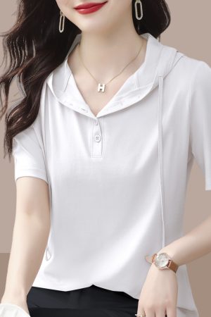 Plus Size Women's Pure Cotton Short Sleeve T-Shirt - Casual Slimming Summer Top, Covers Belly, Stylish Everyday Wear