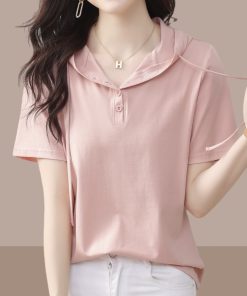 Plus Size Women's Pure Cotton Short Sleeve T-Shirt - Casual Slimming Summer Top, Covers Belly, Stylish Everyday Wear