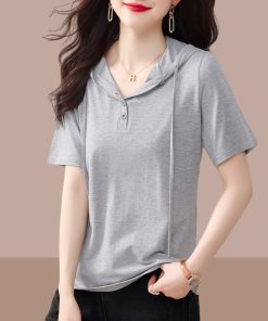 Plus Size Women's Pure Cotton Short Sleeve T-Shirt - Casual Slimming Summer Top, Covers Belly, Stylish Everyday Wear