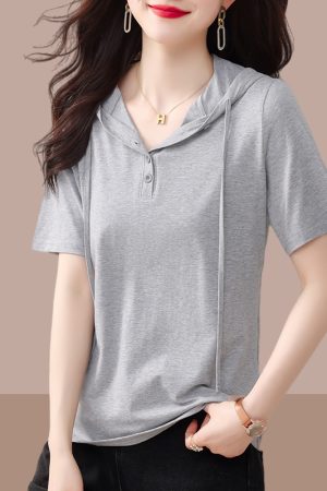 Plus Size Women's Pure Cotton Short Sleeve T-Shirt - Casual Slimming Summer Top, Covers Belly, Stylish Everyday Wear