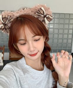 Plush Bow Headband Hat for Christmas and Birthdays - Cute Cartoon Hair Accessory, Versatile Hair Ornament for Festive Style