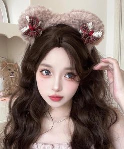 Plush Bow Headband Hat for Christmas and Birthdays - Cute Cartoon Hair Accessory, Versatile Hair Ornament for Festive Style