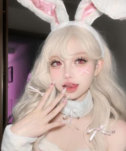 Plush Bunny Ear Headband and Velvet Collar Choker Necklace Set, Cute Sweet Girl Lolita Style for Christmas