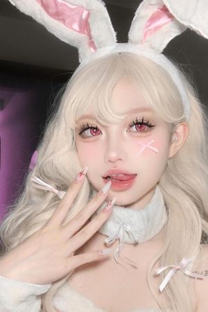 Plush Bunny Ear Headband and Velvet Collar Choker Necklace Set, Cute Sweet Girl Lolita Style for Christmas