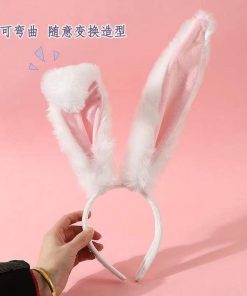 Plush Bunny Ear Headband and Velvet Collar Choker Necklace Set, Cute Sweet Girl Lolita Style for Christmas