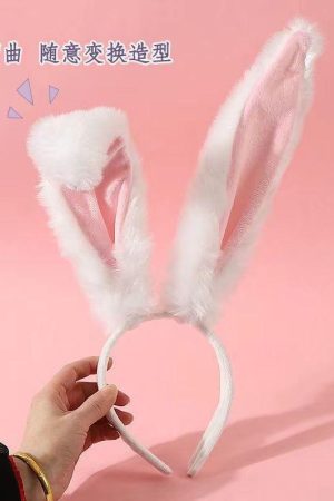 Plush Bunny Ear Headband and Velvet Collar Choker Necklace Set, Cute Sweet Girl Lolita Style for Christmas