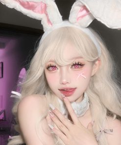 Plush Bunny Ear Headband and Velvet Collar Choker Necklace Set, Cute Sweet Girl Lolita Style for Christmas