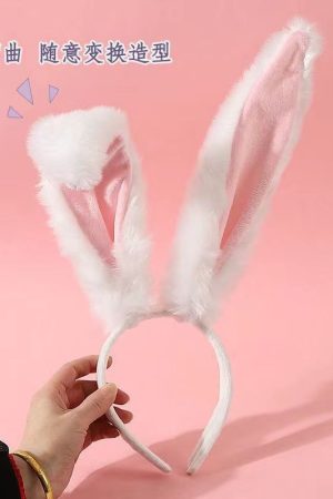 Plush Bunny Ear Headband and Velvet Collar Choker Necklace Set, Cute Sweet Girl Lolita Style for Christmas