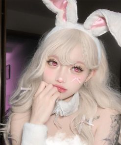 Plush Bunny Ear Headband and Velvet Collar Choker Necklace Set, Cute Sweet Girl Lolita Style for Christmas