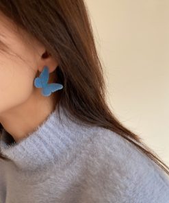 Plush Butterfly Velvet Stud Earrings for Women - High-End French Style Autumn Winter Accessories - Trendy Internet Celebrity Design
