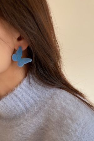 Plush Butterfly Velvet Stud Earrings for Women - High-End French Style Autumn Winter Accessories - Trendy Internet Celebrity Design