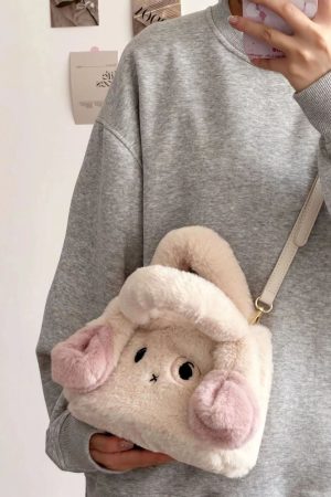Plush Cute Rabbit Tote Bag for Women - Handheld, Shoulder, Crossbody - Autumn Winter 2025 Cartoon Fur Style