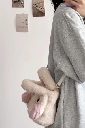 Plush Cute Rabbit Tote Bag for Women - Handheld, Shoulder, Crossbody - Autumn Winter 2025 Cartoon Fur Style