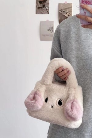 Plush Cute Rabbit Tote Bag for Women - Handheld, Shoulder, Crossbody - Autumn Winter 2025 Cartoon Fur Style