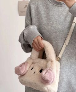 Plush Cute Rabbit Tote Bag for Women - Handheld, Shoulder, Crossbody - Autumn Winter 2025 Cartoon Fur Style