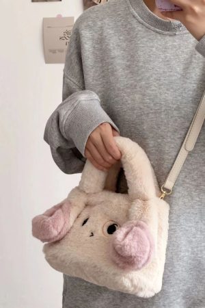 Plush Cute Rabbit Tote Bag for Women - Handheld, Shoulder, Crossbody - Autumn Winter 2025 Cartoon Fur Style