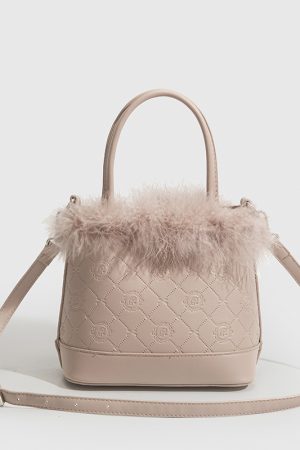 Plush Diamond-Patterned Handbag for Women - Fluffy Shoulder & Crossbody Bag, Japanese & Korean Autumn/Winter Niche Design, 2025 Style