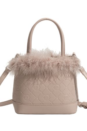 Plush Diamond-Patterned Handbag for Women - Fluffy Shoulder & Crossbody Bag, Japanese & Korean Autumn/Winter Niche Design, 2025 Style