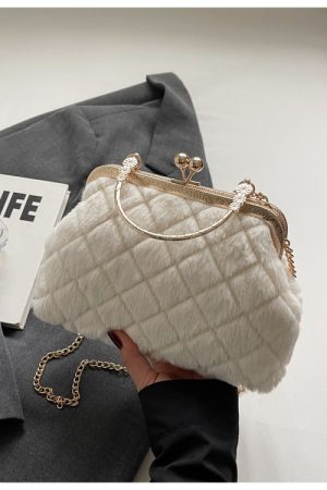 Plush Handheld Evening Bag - Versatile Chain Shoulder Crossbody for Spring & Summer 2025, Cute Small Bag for Women